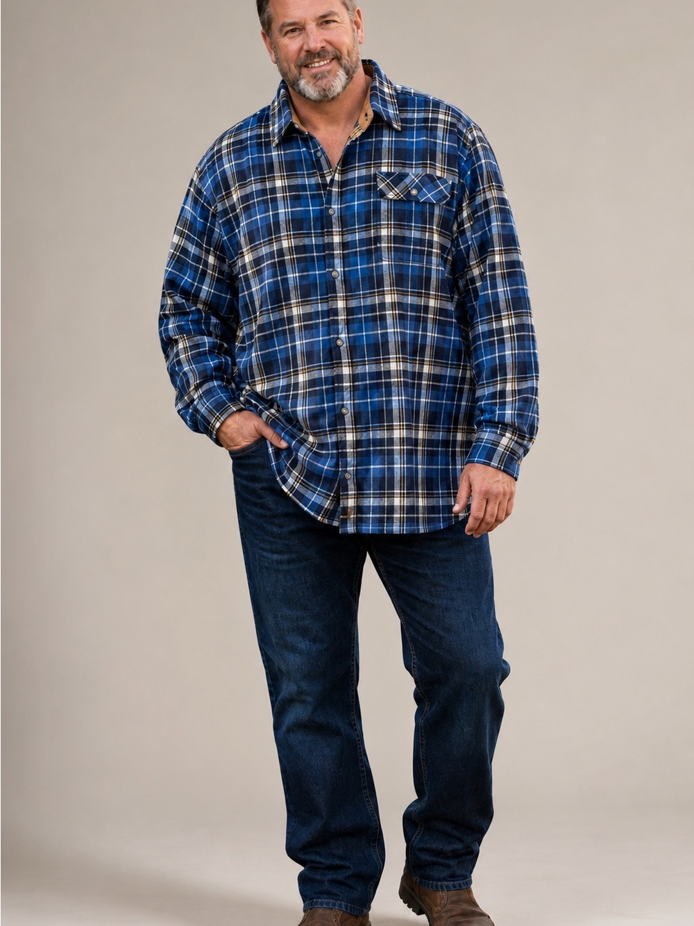 Legendary Whitetails Mens 2XT Blue Plaid Flannel Shirt Corduroy Trim Tall